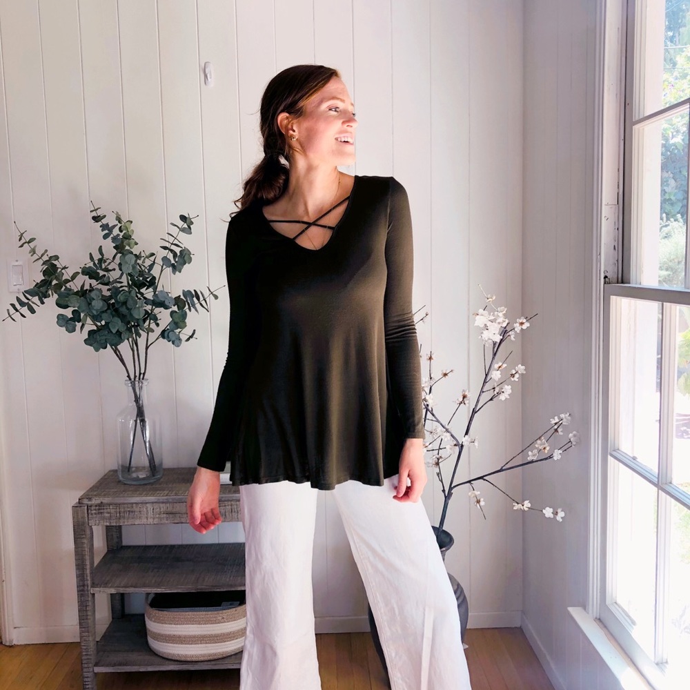 Olive Green Jersey Long Sleeve Top